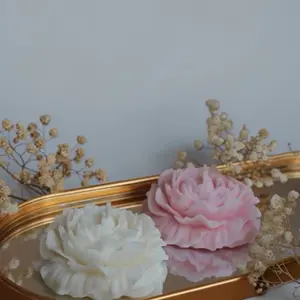 Set of 2 Peony Soy Wax Candles Handmade Scented Floral Gift Set in Elegant Pink and White Colors
