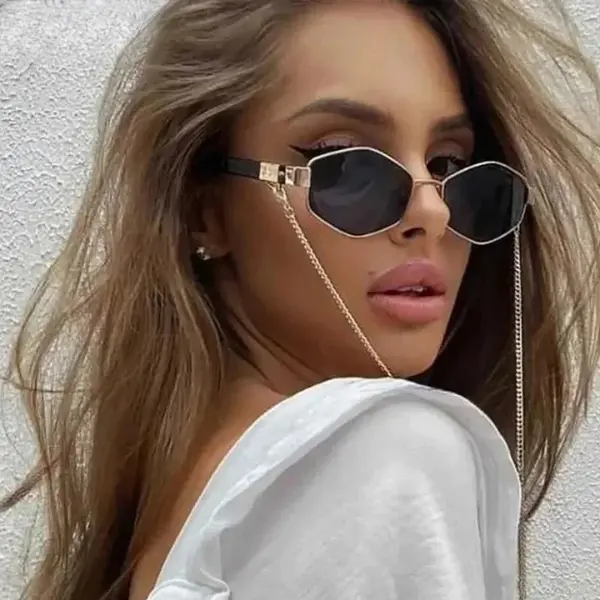 Trendy Retro Hexagon Sunglasses with Detachable Chain for  display picture 1