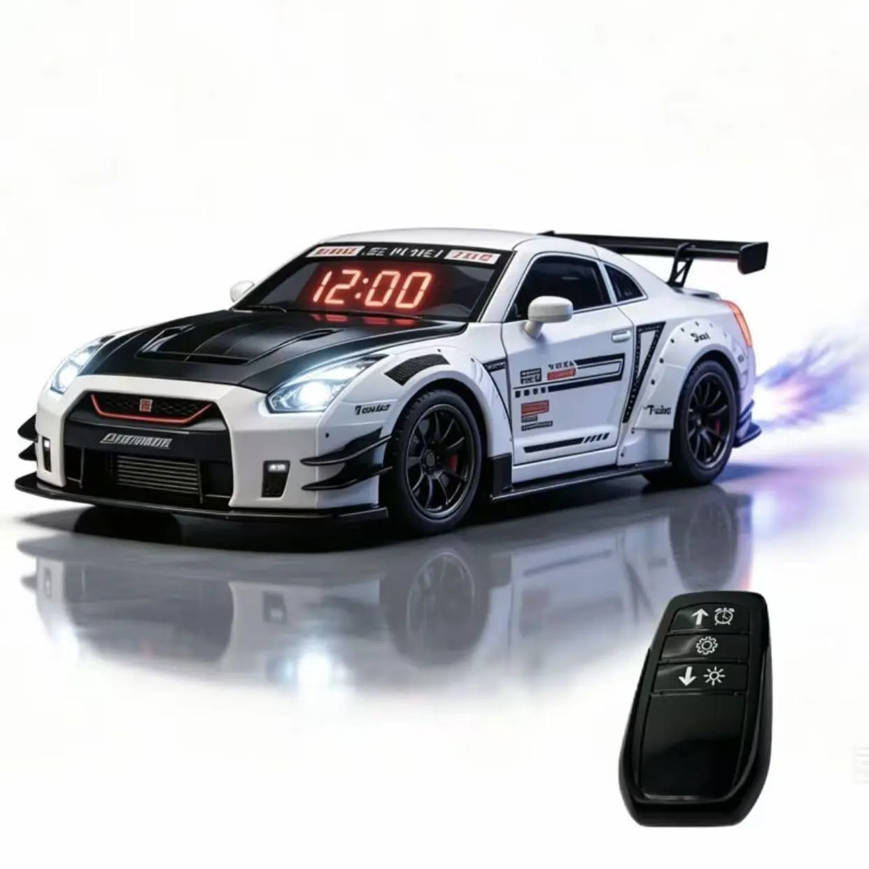 Sports Car Alarm Clock Spray Supercar Design with EngineSound, Light Effects, Mens Room Decor, Cool Gifts forAdults, Birthday Gifts for Him Black