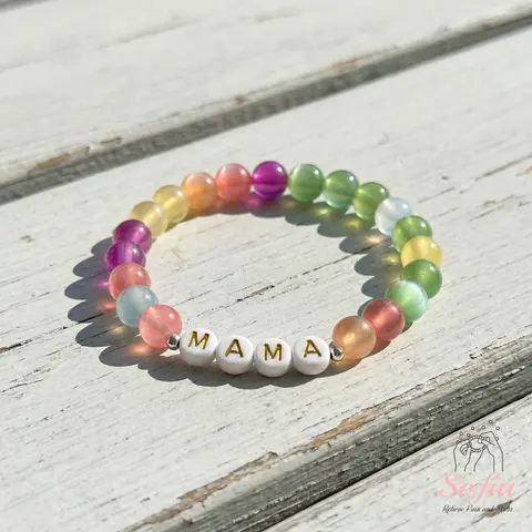 Personalized Name Bracelet - Elastic, Weather Adaptation UV Reactive Beaded Jewelry, Customizable Wrist Candy, MAMA Letter Bracelet for Mother's Day Gift, Personalized Jewelry