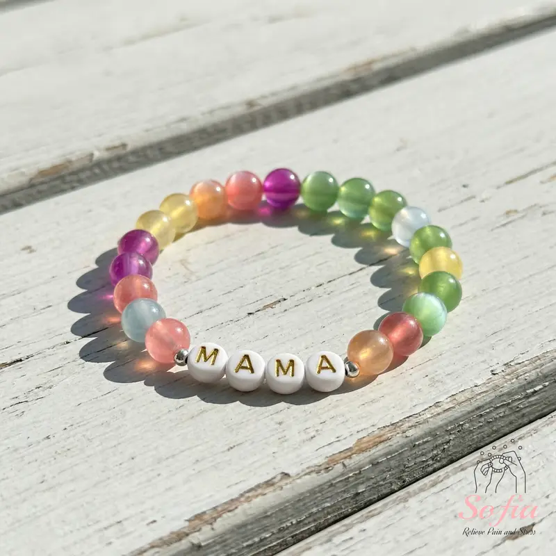 Personalized Name Bracelet - Elastic, Weather Adaptation UV Reactive Beaded Jewelry, Customizable Wrist Candy, MAMA Letter Bracelet for Mother's Day Gift, Personalized Jewelry