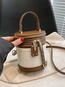 Fashionable embossed cylindrical mobile phone bag, metal buckle mini bucket bag, hand-held crossbody dual-purpose design, suitable for shopping, dating, office workers, Crossbody Purses, Fashionable shoulder bag