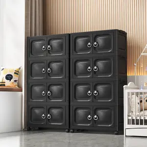Increase the width2/3/4-Tier Multi-Functional Folding Storage Cabinet: Space-saving, easy to assemble, stackable, and comes with lids. Large capacity, ideal for living rooms, bedrooms, wardrobes, cabinets, offices, and dorm room organization and storage.