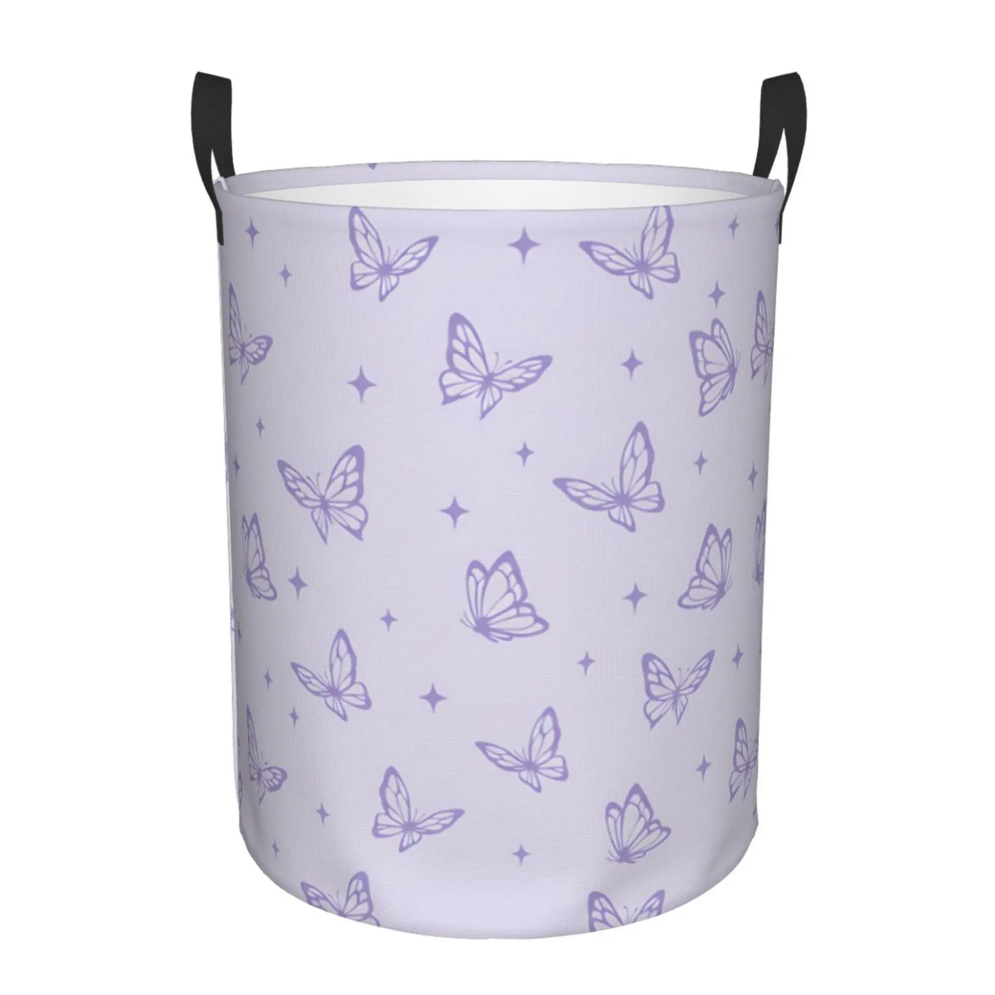 Round Foldable Room Hamper with a Purple Watercolor Butterfly Design, Perfect for Laundry And Miscellaneous Items, Ideal for Closet And Bathroom Storage, Excellent for Bedroom Organization And Daily Use, Laundry Baskets