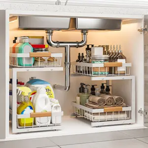 Under Sink Organizer, 2 Pack 2 Tier Expandable Height Under-Sink Bathroom Kitchen Organizers and Storage ilvvan