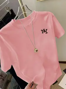 Women's Creative Iron-On Print Comfortable Casual Slight Stretch T-Shirt, Stylish Daily Wear, Perfect for All Seasons