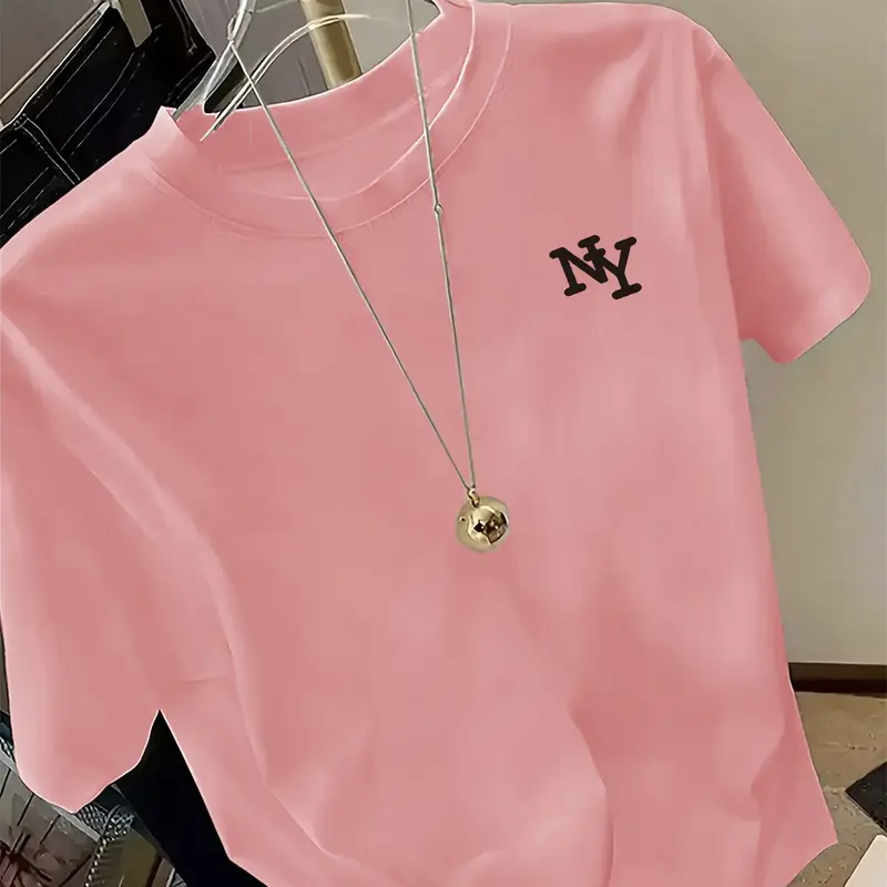 Women's Creative Geometric Iron-On Print Comfortable Soft Casual Style Fitted Slight Stretch T-Shirt, Stylish Everyday Wear, Basic Casual Wear, Perfect for All Seasons, Top