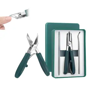 Splashproof 25° Beveled Edge Nail Clippers 3-Piece Set, Long Handle Wide Jaw Opening Anti-Splash Slanted Nail Clipper, for Thick and Ingrown Nails, Includes Nail File for Complete Nail Care