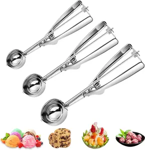 3 count Ice Cream Scoop, cookie scoop set,Small/Medium/Large stainless steel Scoops,Professional Ice cream Scooper with Trigger Release for Baking, Cookie, Fruit and Ice Cream by
