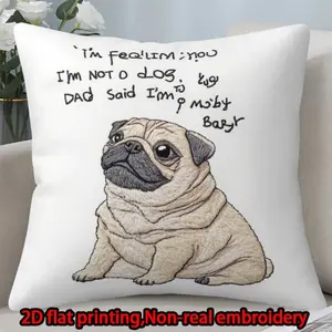 2D flat print 1pc short plush decoration single-sided pillowcase Pug non-real embroidery hand-washable and machine-washable multi-size pillowcase suitable for bedroom living room sofa(excluding pillow core)