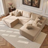 108” Beige L Shape Right Chaise With Ottoman