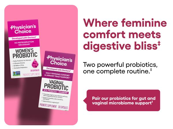 Physician's Choice Power Duo: Daily Digestion, Immune, Urinary Tract & Feminine Support for Women with Women's Probiotic + Vaginal Probiotic
