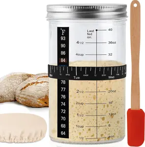 40Oz/1200Ml Sourdough Starter Kit – Extra Thermometer Strips and Breathable Covers Included in Sourdough Starter Jar – a Perfect Sourdough Bread Starter Kit for Beginners to Expert Tyniaide