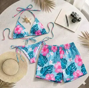 [Hot Summer 2026] - Couple Matching Beach Set – Floral Bikini Set for Women & Hawaiian Shorts for Men