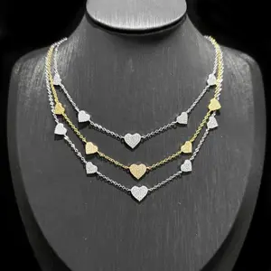 Diamonique x Jennifer Miller 5 HeartStation Necklace, Ster Cubic ZirconiaPendant Heart Station Diamond Cut Necklace neck lace