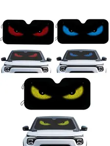 Car Windshield Sun Shade, Evil Eye Design Front Window Sunshade, Triple Layer Aluminum Foil Heat Insulation UV Block Sun Shield, 14075cm/14080cm, Red/Yellow/Blue Options for Sedan SUV Truck Eco Windshield Sunshade Foldable