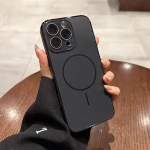 Electroplated Magnetic Polycarbonate Protective Case with Camera Lens Protector for iPhone 17/16/15/14 Pro/13/12 Pro Max, Wireless Smartphone Accessory