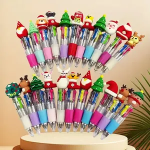 Festive Mini Christmas Ballpoint Pens, Cute Santa Reindeer Snowman Designs, Silicone Grip, Perfect for Office Classroom Party Gifts