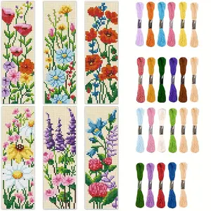 Flower Pattern Cross Stitch Bookmark, 6 Counts/set DIY Cross Stitch Kit, Cross Stitch Decoration, Suitable for Sewing Beginners and Craft Lovers, Embroidery Craft