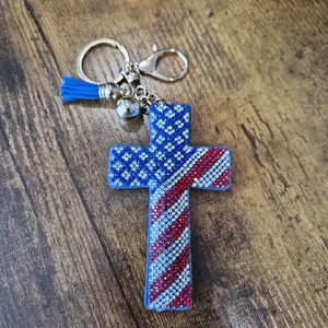 LGS Charms - Crosses/Angel Wings - Rhinestone Keychain Fashion Accessory with Tassel