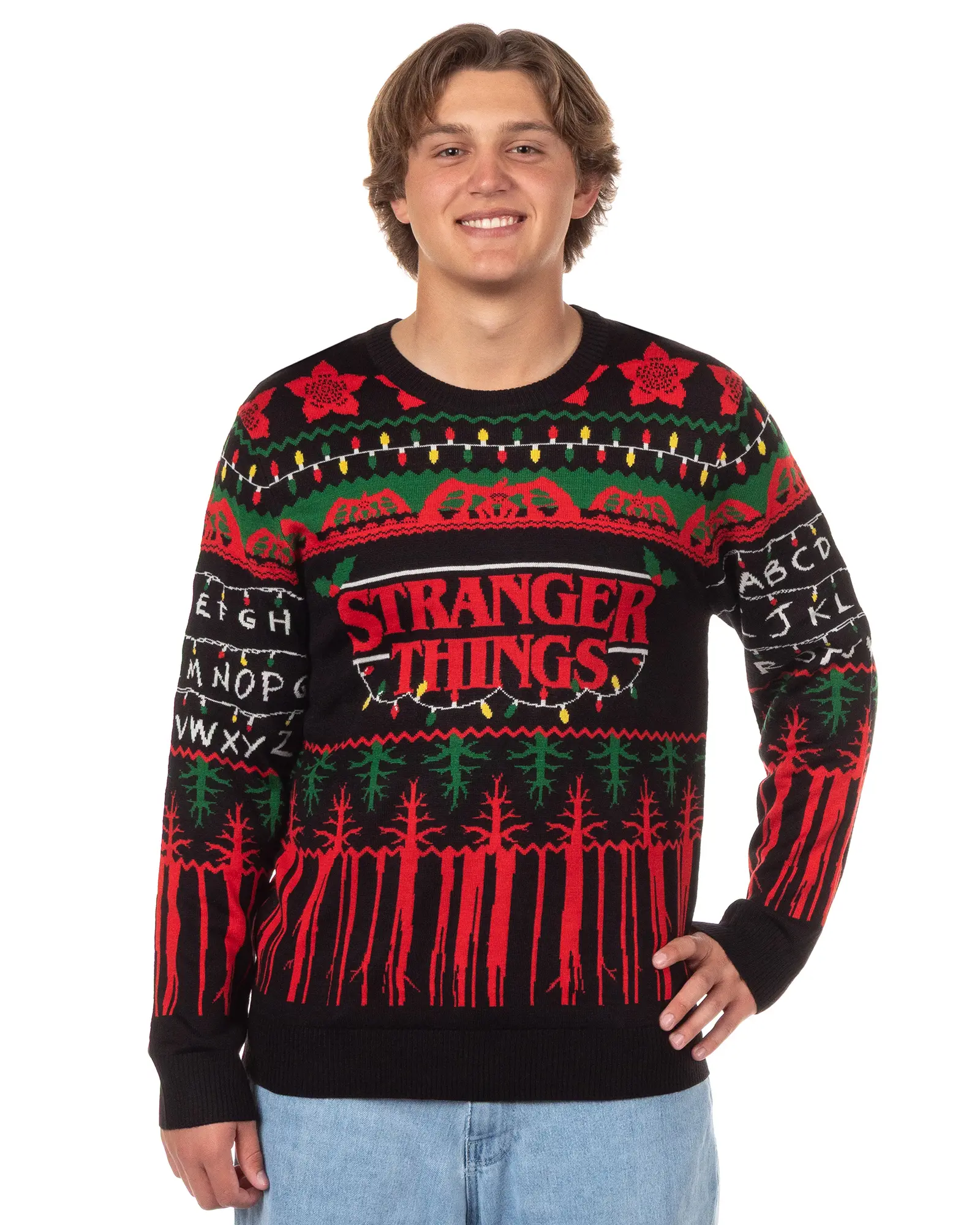 Stranger Things Ugly Sweater for Christmas Men's The Upside Down Holiday Lights Knit Pullover