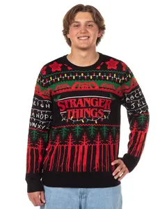 Stranger Things Ugly Sweater for Christmas Men's The Upside Down Holiday Lights Knit Pullover