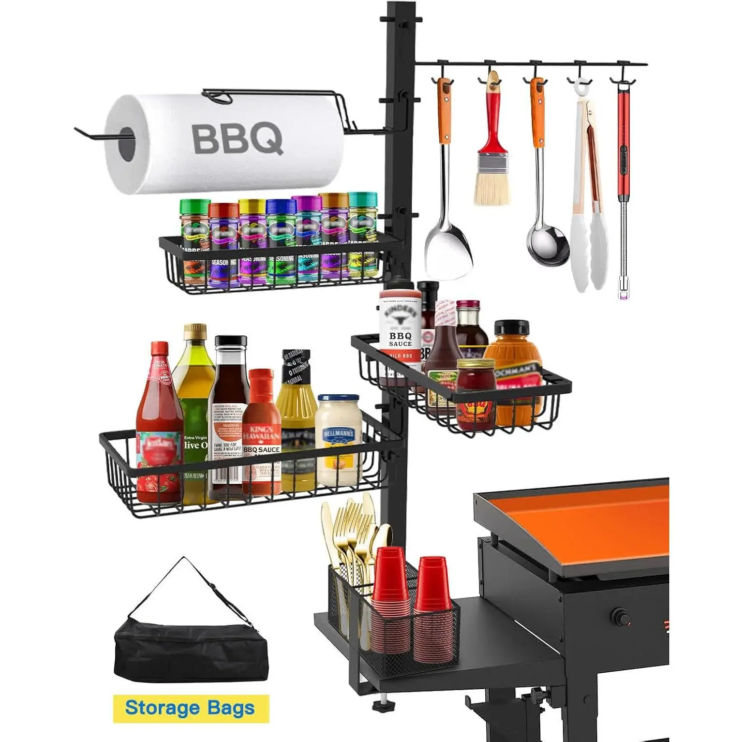 Griddle  for Blackstone Griddle Accessories, BBQ Grill  with Paper Towel Holder, Outdoor Kitchen Accessories for Camper, Grill Accessories Organizer, Picnic Utensil Condiment