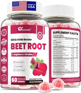 Beet Root Gummies Nitric Oxide Booster Supplement for Men and Women with L-Citrulline and L-Arginine for Heart Muscle and Circulation Support Sugar Free Vegan Mixed Berry Flavor 60 Gummies for Energy Performance and Cardiovascular Health Wellness Support