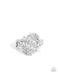 LEAF the Way - White Rhinestone Silver Ring - Paparazzi