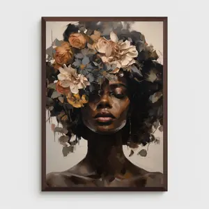 Black Woman Printable Wall Art | Floral Wall Art | African Portrait | Black Woman Flowers Art Print | Black Art Print | 5 Sizes (8x12–27x40 inch)