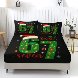 3-piece set of Christmas 67 element patterned bed sheets, including 1 bed sheet and 2 pillowcases, with anti slip and dust covers suitable for bedrooms and as Christmas gifts