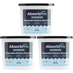 Moisture Absorber Tub with Activated Charcoal - 3-Pack - 18 oz Disposable Odor Eliminator Box & Dehumidifier for Garage, Home, Kitchen, Bedroom, Bathroom, Closet, Cars, and Boats