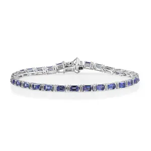 Tanzanite and Moissanite 7.90 ctw Floral Vine Bracelet in Rhodium Over Sterling Silver 7.25 In Christmas Gifts