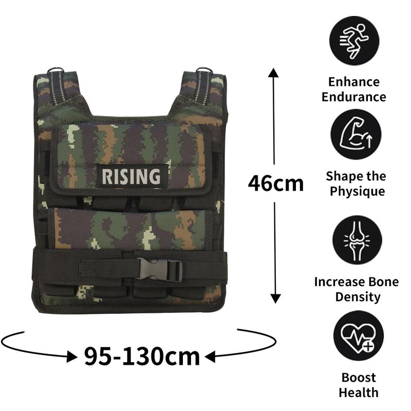 RISING Camouflage Adjustable Weighted Vest 2.5-40LB with Removable Weights for Enhanced Training Versatile Fitness Gear