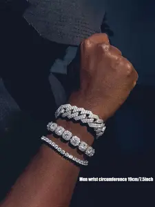 Hip Hop Luxury Rhinestone Decorated Cuban Link Bracelet, Hand Chain, Stackable Bracelets, Rhinestone Bangle for Women & Men, Fashion Accessories for Daily & Party Decoration, Birthday Gift, Fashion Bracelets