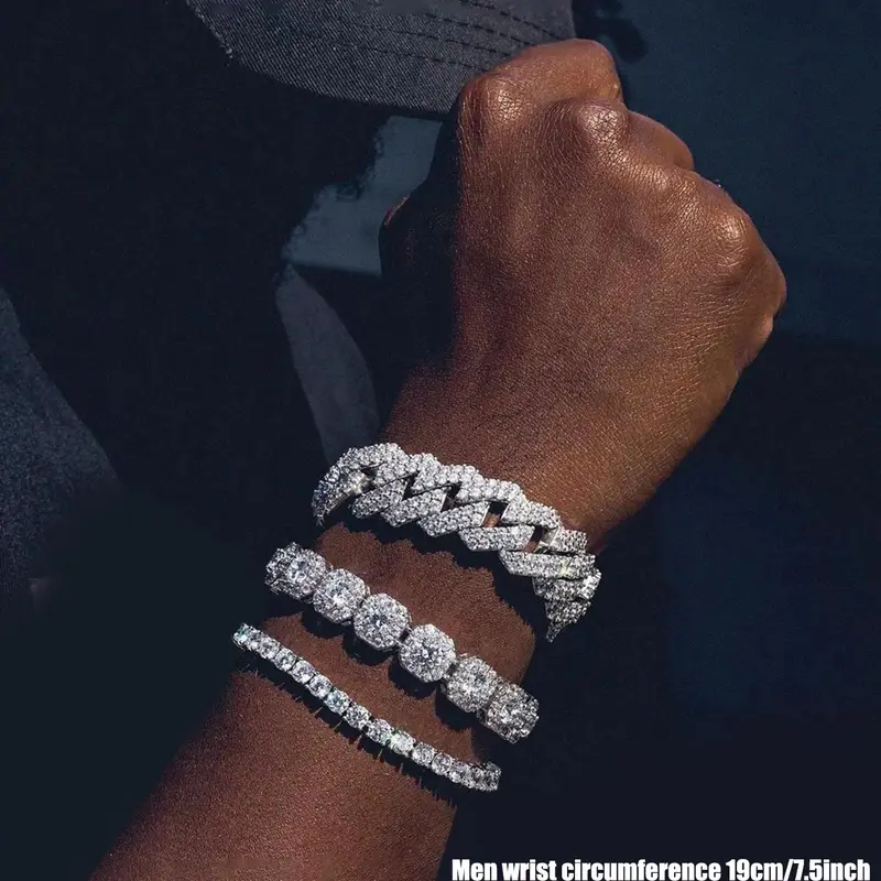 Hip Hop Luxury Rhinestone Decorated Cuban Link Bracelet, Hand Chain, Stackable Bracelets, Rhinestone Bangle for Women & Men, Fashion Accessories for Daily & Party Decoration, Birthday Gift, Fashion Bracelets, Stacked Design Bracelets