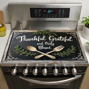1pc 2D Flat Stove Top Cover for Electric Stove Thankful Grateful and Truly Blessed Stove Top Cover Decorative Sign Farmhouse Style Kitchen Art Glass Stove Top Cover, Dish Drying Ceramic Washer Top Mat, Heat  Cooktop Parts & Accessories Oven Cover
