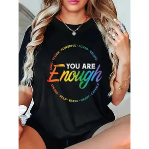 GGOR 100% Cotton Gay You Are Enough Rainbow Pride Flag Ally LGBTQ Men Women T-Shirt