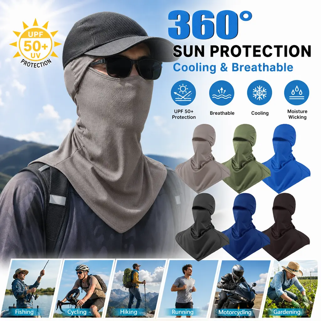 6Pcs Multi-Use Balaclava Face Covers - Breathable Long Neck Gaiters, Lightweight Cooling Sun-Shielding Masks for Outdoor Enthusiasts, Motorcycle Cycling