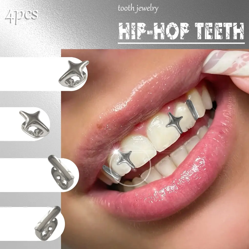 Fashion Simple Unique Metal Four-Point Star Hip Hop Teeth Decorations Unisex, Perfect Holiday Party Gift for Family Friends, Tooth Gems, Teeth Accessory