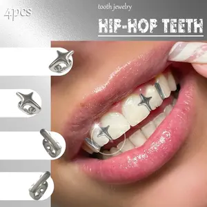 Fashion Simple Unique Metal Four-Point Star Hip Hop Teeth Decorations Unisex, Perfect Holiday Party Gift for Family Friends, Tooth Gems