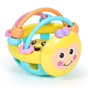 Bee Ball Toy for Babies, Biteable Graspable Teething Ball, Hand Rattle Bed Bell, Rattle Maracas Sensory, Suitable for Infants 0-1 Year, Cross-Border Baby Toys