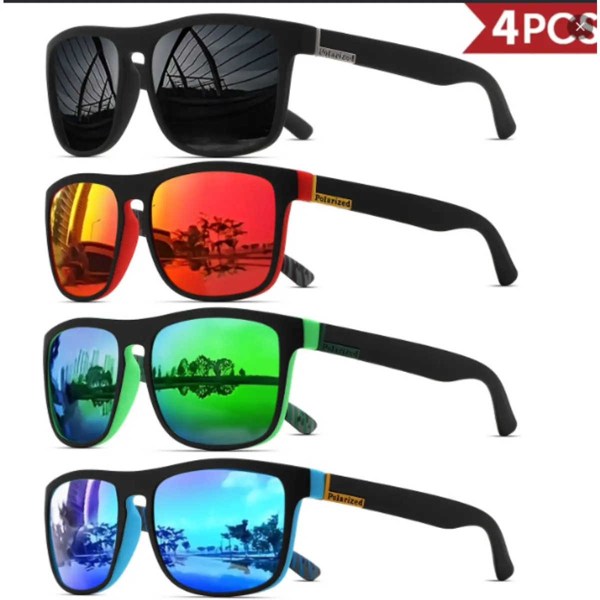 Unisex Vintage Square Polarized Sunglasses 4-Pack, UV400 Men's & Women's Sunglasses with Glare Reduction, Lightweight Designer-Style Shades for Driving, Outdoor Daily Wear, Men's Sunglasses,summer outifit,travel essentials