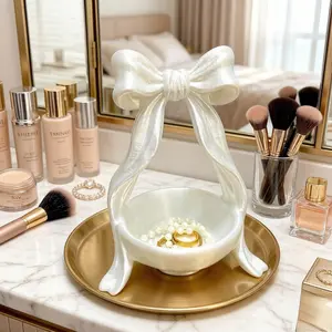 Modern Luxurious 3D Printed Bowknot Jewelry Storage Tray, Home Decor Girl Style Organizer Box, Elegant Decoration for Living Room