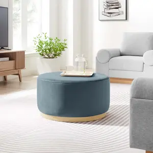 Modway Tilden Large 29" Round Performance Velvet Upholstered Ottoman in Cadet Blue Natural