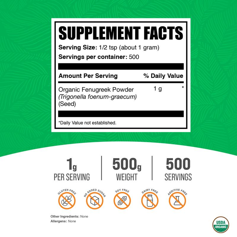 BulkSupplements - Organic Fenugreek Powder - Anti-Inflammatory - Healthy Skin - 100g-1kg - 1g per Serving