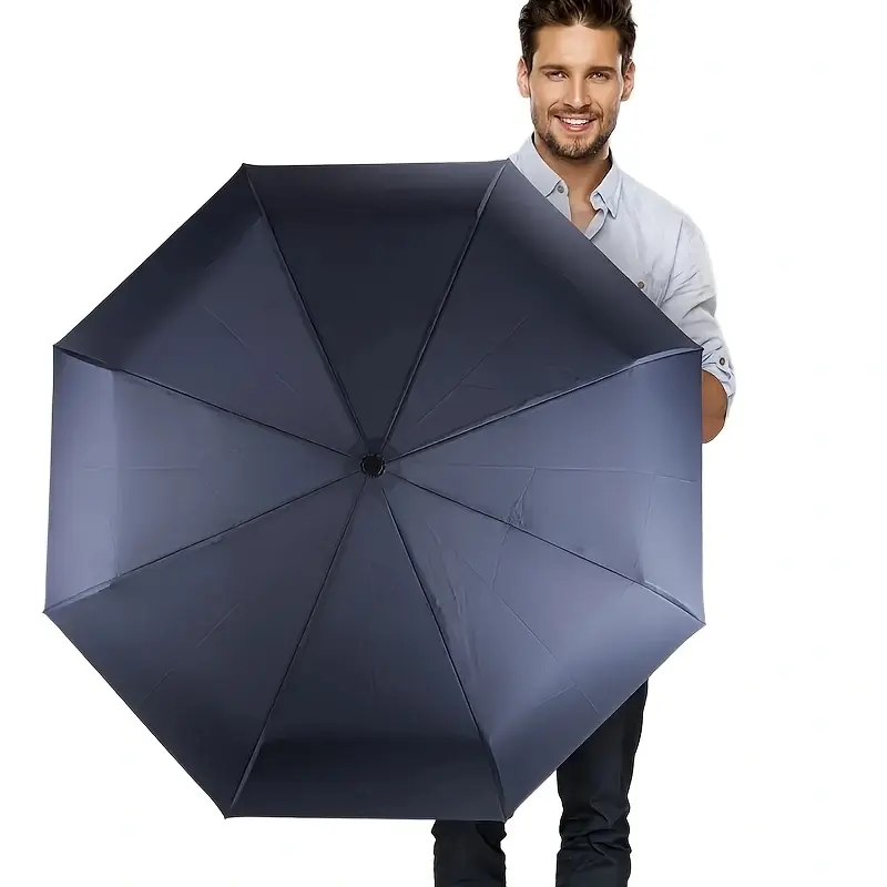 Automatic folding, high-capacity, high-quality umbrella with strong wind resistance and convenient opening/closing; features reinforced fiberglass ribs. Suitable for outdoor family activities, travel, work, school, and more. Compact and portable—an excell