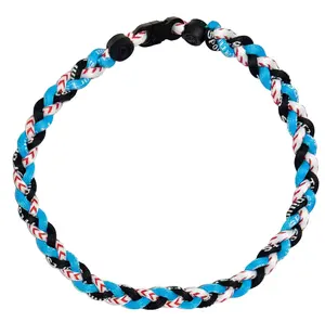 Baseball 3 Rope Braid Tornado Energy Necklace Sky Blue Black Baseball Stitch