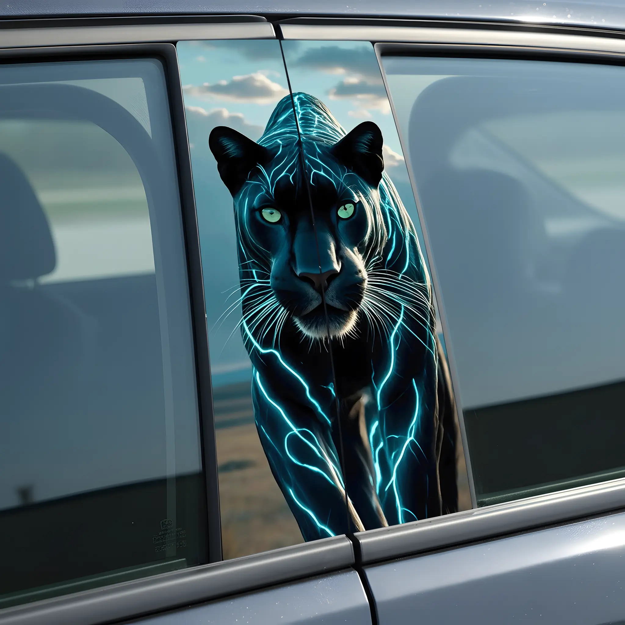 Black Panther Animal Car B-pillar Sticker 50cm x 25cm PVC 3D UV Print Waterproof Removable Decoration for Most Cars