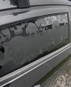 Gothic Car Window Sketch, Full Window Skull Decal, Large Vehicle Skeleton Sticker